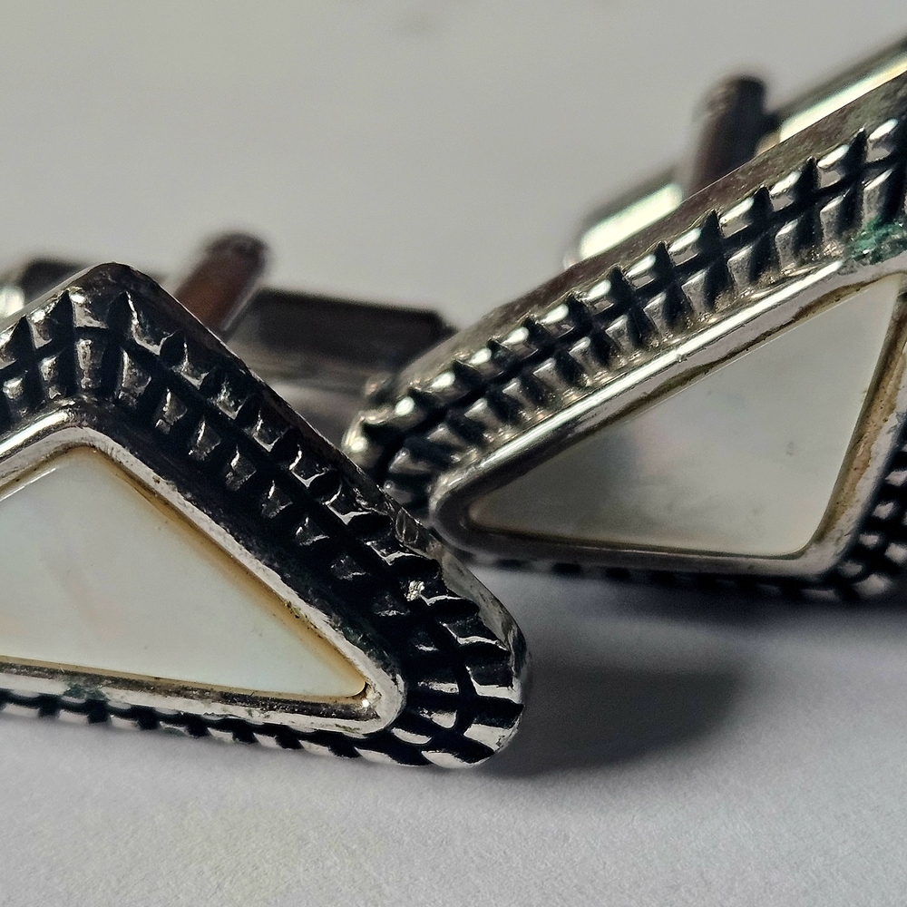 Silver and Cream Triangle Cufflinks